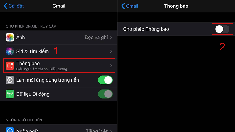 Cài đặt cho phép Gmail hiển thị thông báo trên iPhone và iPad